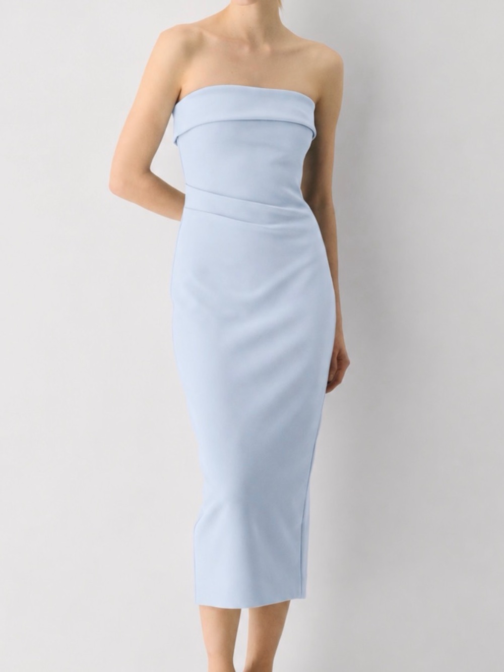 Strapless Light Blue Midi Dress
